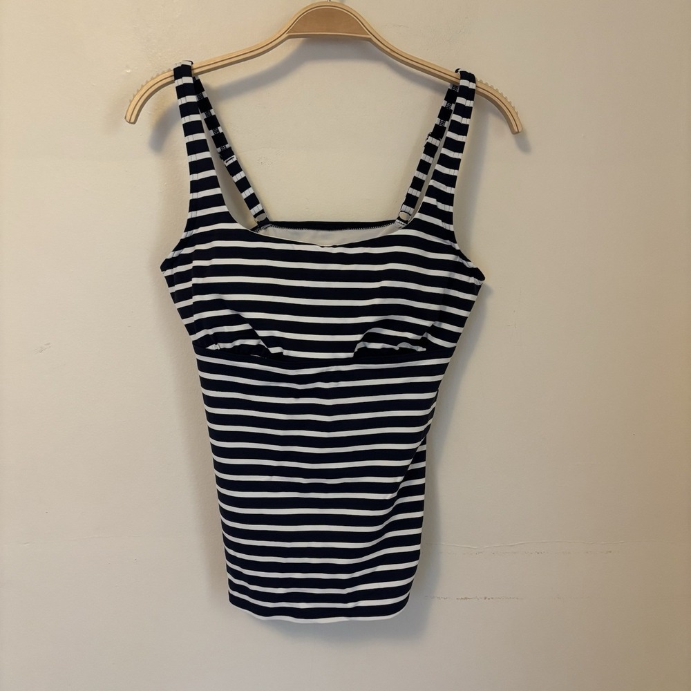 Lands End Women's Tankini Swim Top Underwired Blue White Striped Nautical Preppy